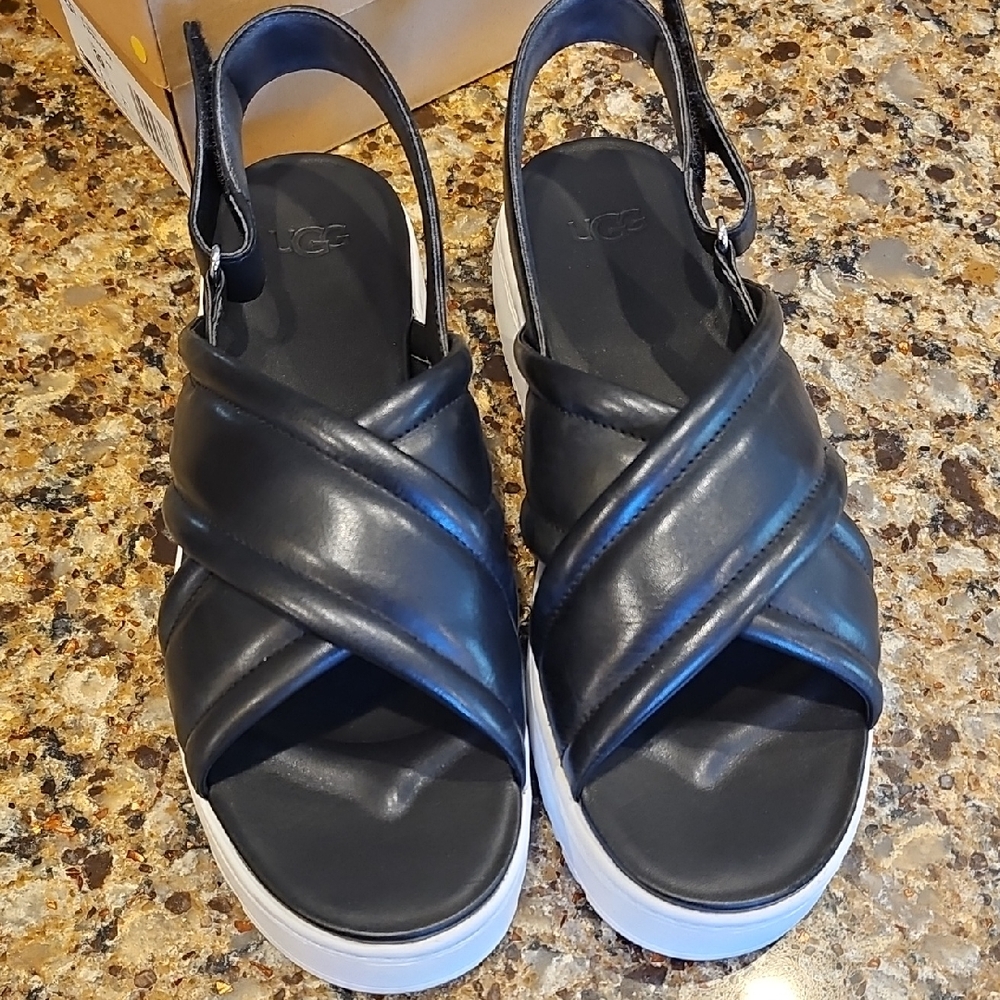 UGG Black Leather Women's Sandals